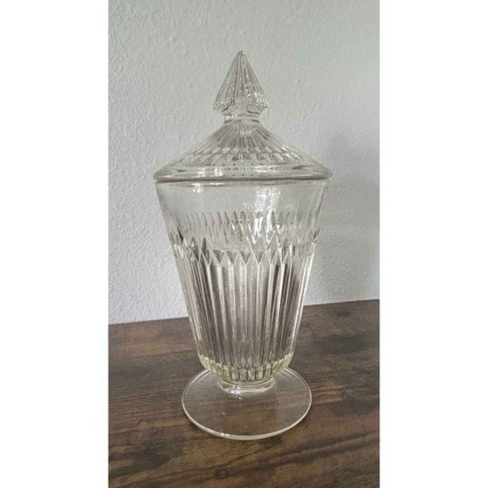 Vintage Jeannette Clear Glass Jar &‎ Lid Anniversary Pattern Candy Trinket Dish